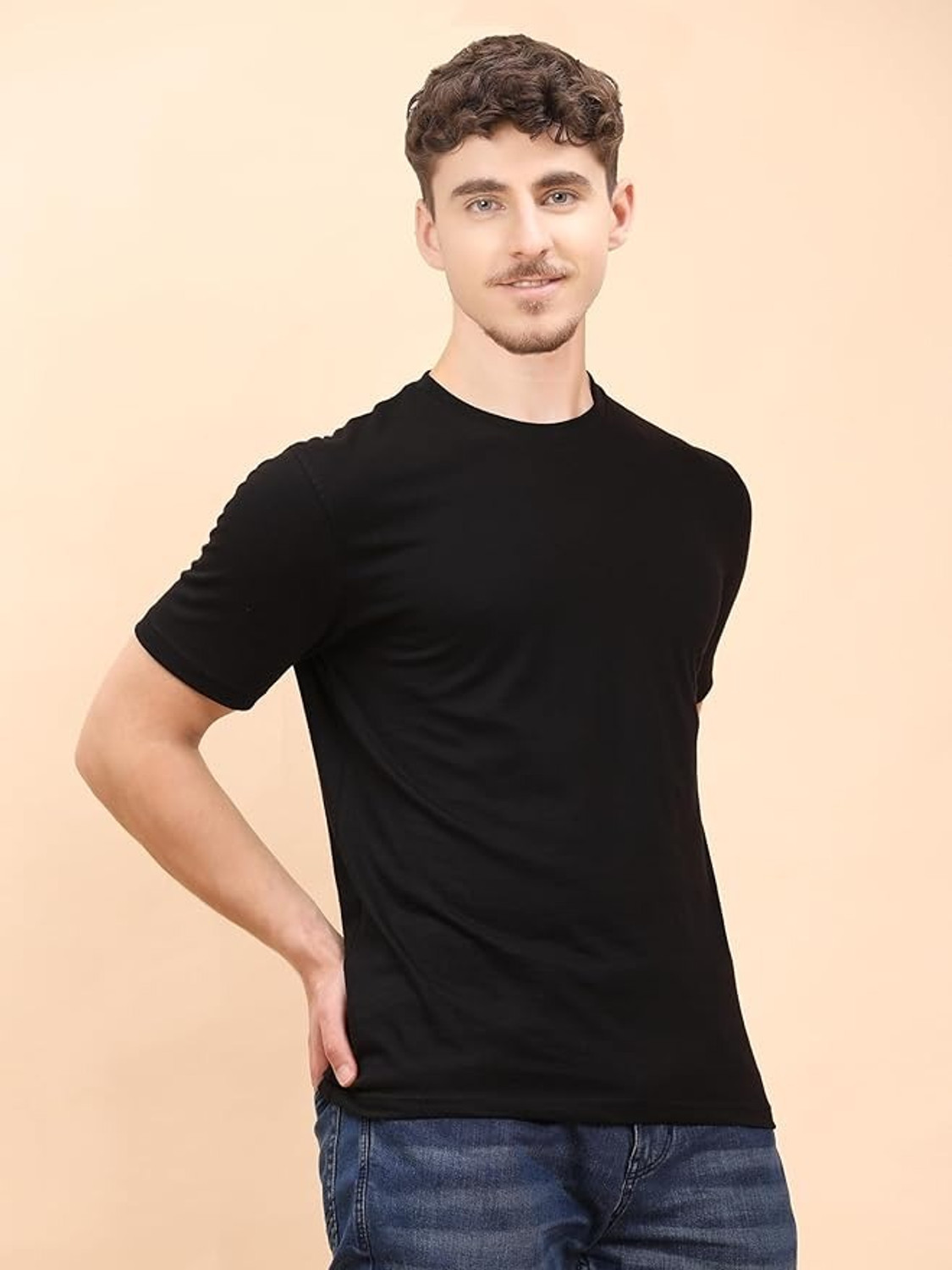 Image of Shvet Solid Men Round Neck Black T-Shirt