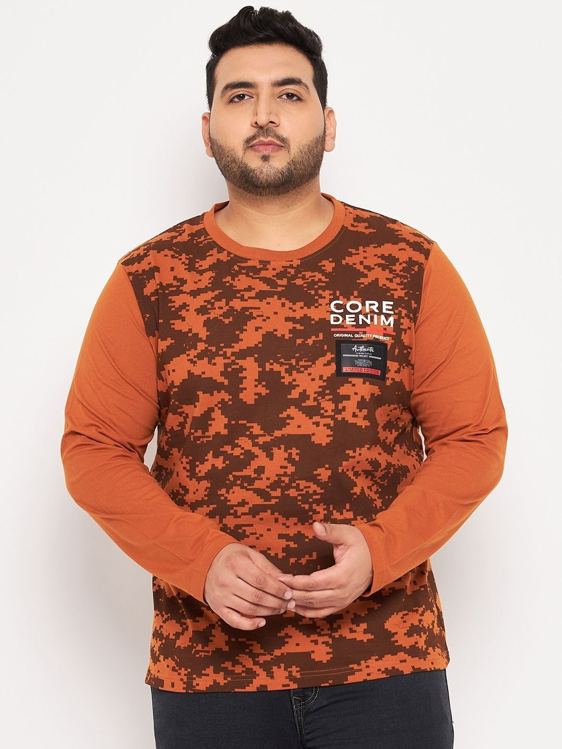 Image of Club York Printed, Typography Men Round Neck Brown T-Shirt