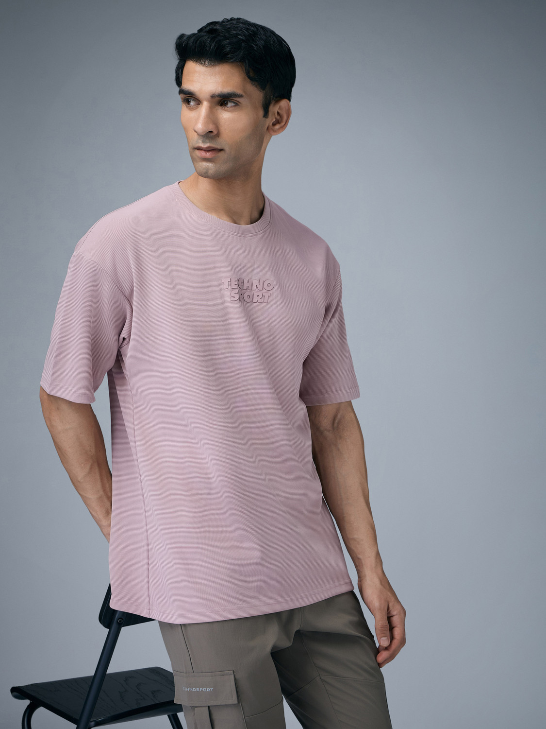 Image of TECHNOSPORT Self Design Men Round Neck Purple T-Shirt
