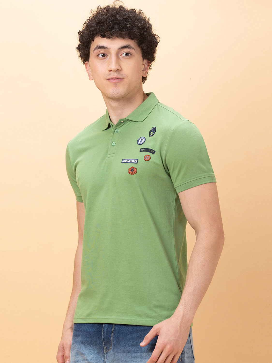 Image of BEING HUMAN Solid Men Polo Neck Green T-Shirt
