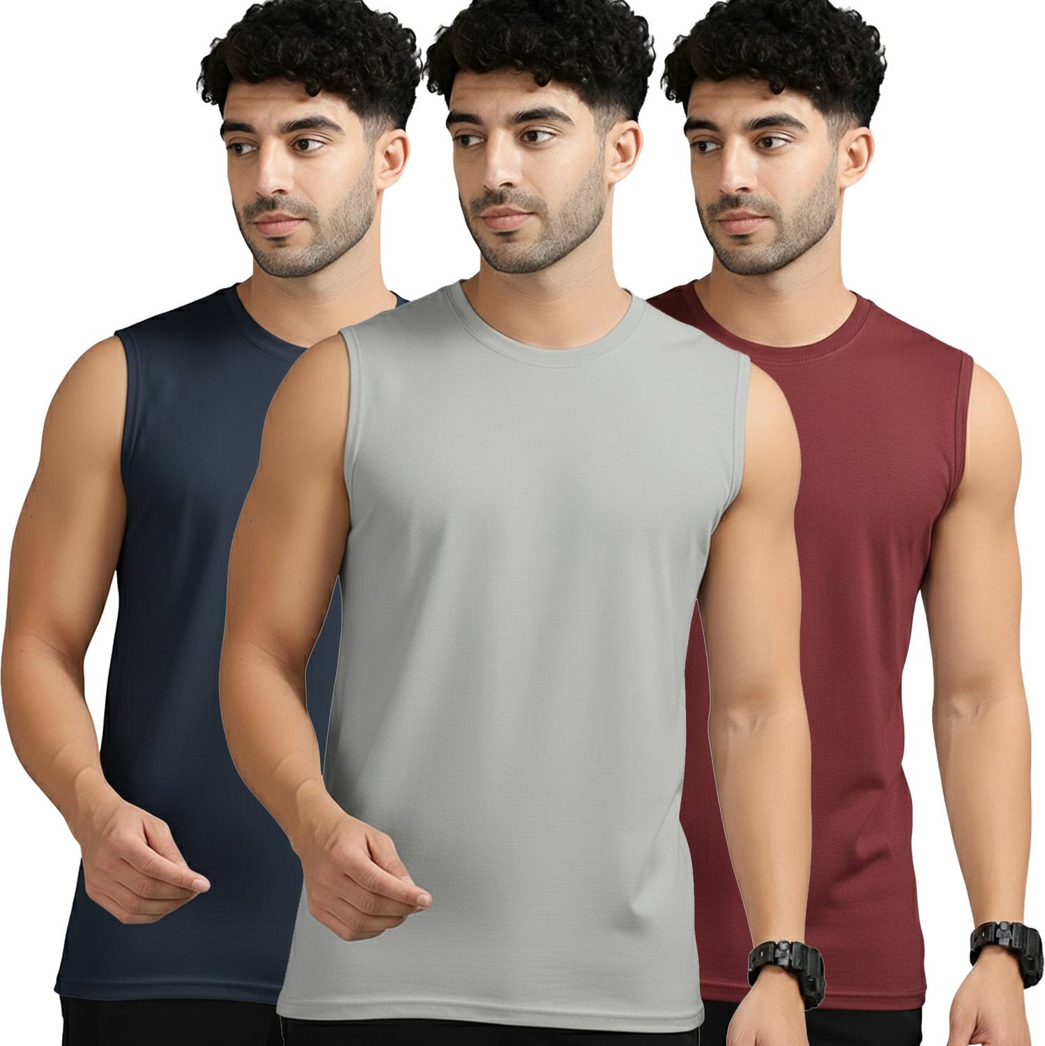JB Jangoboy Pack of 3 Men Solid Round Neck Polyester Multicolor T