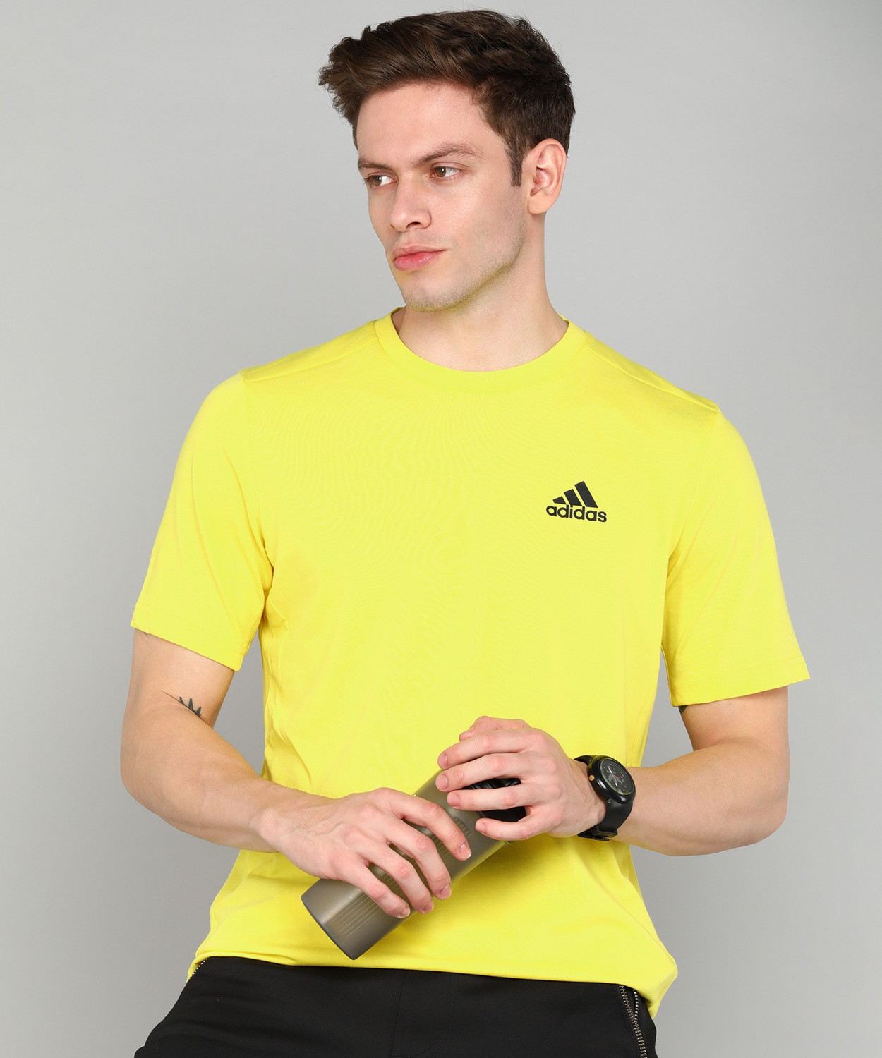 Image of ADIDAS Printed Men Round Neck Yellow T-Shirt