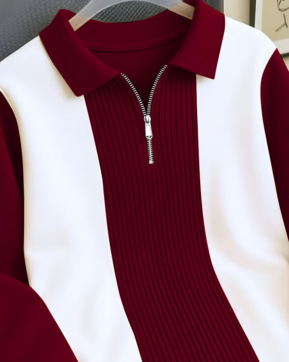 Image of AUSK Colorblock Men Polo Neck Maroon, White T-Shirt