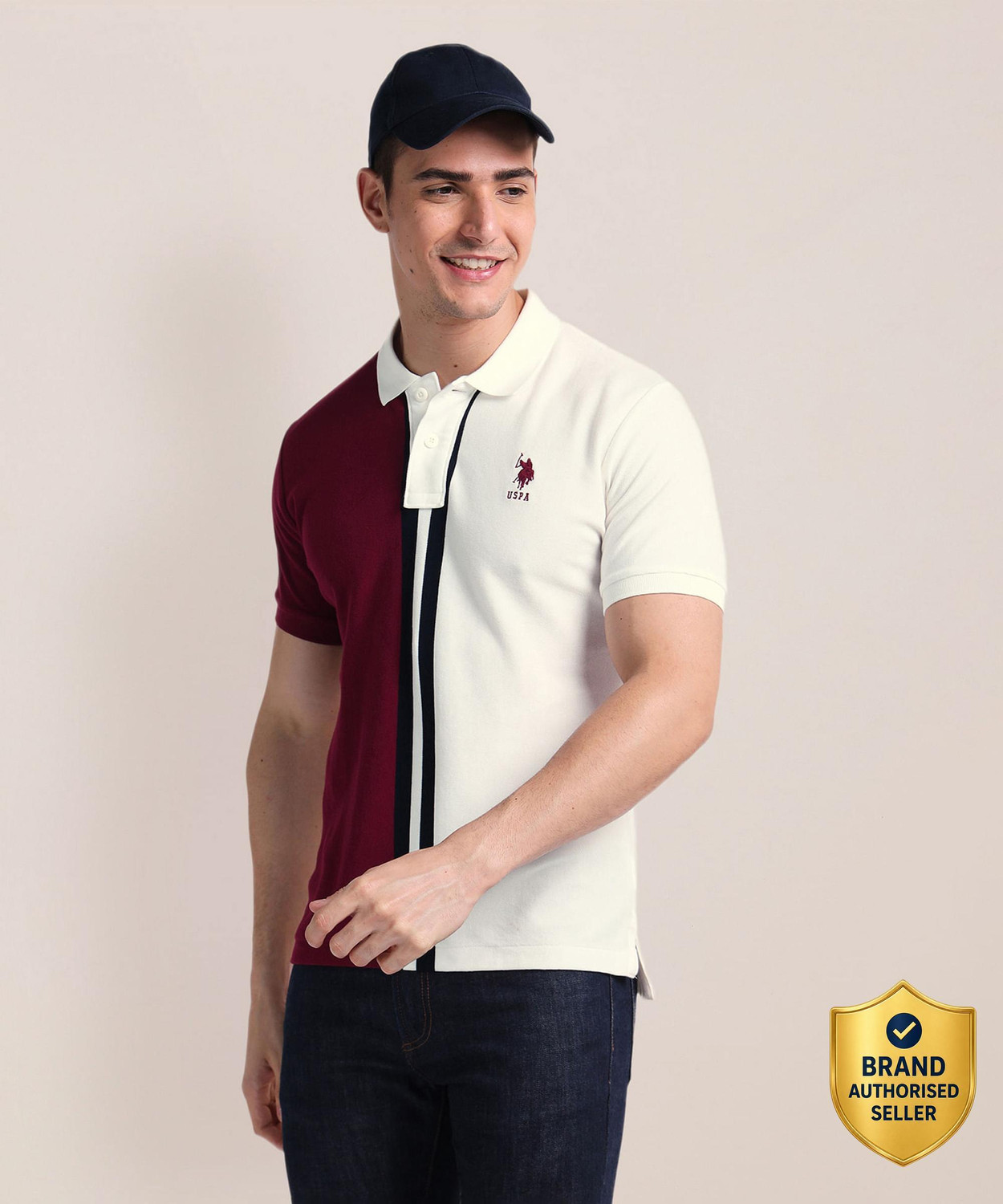 Image of U.S. POLO ASSN. Colorblock Men Polo Neck Red T-Shirt