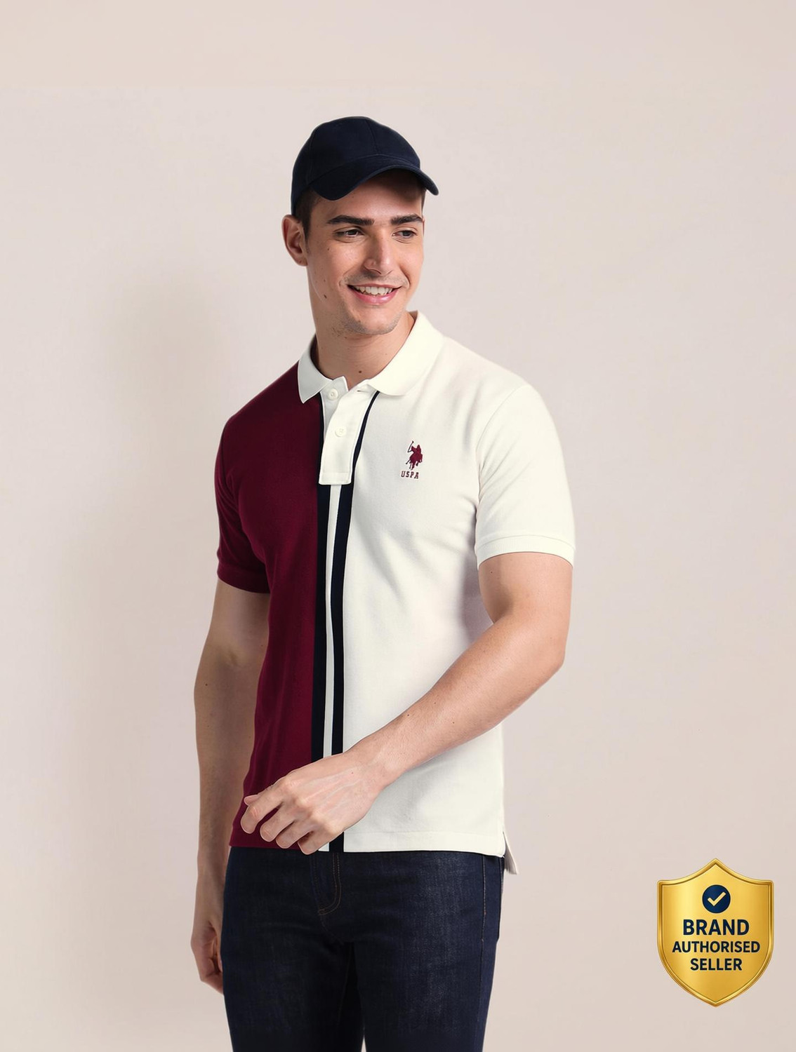 Image of U.S. POLO ASSN. Colorblock Men Polo Neck Red T-Shirt