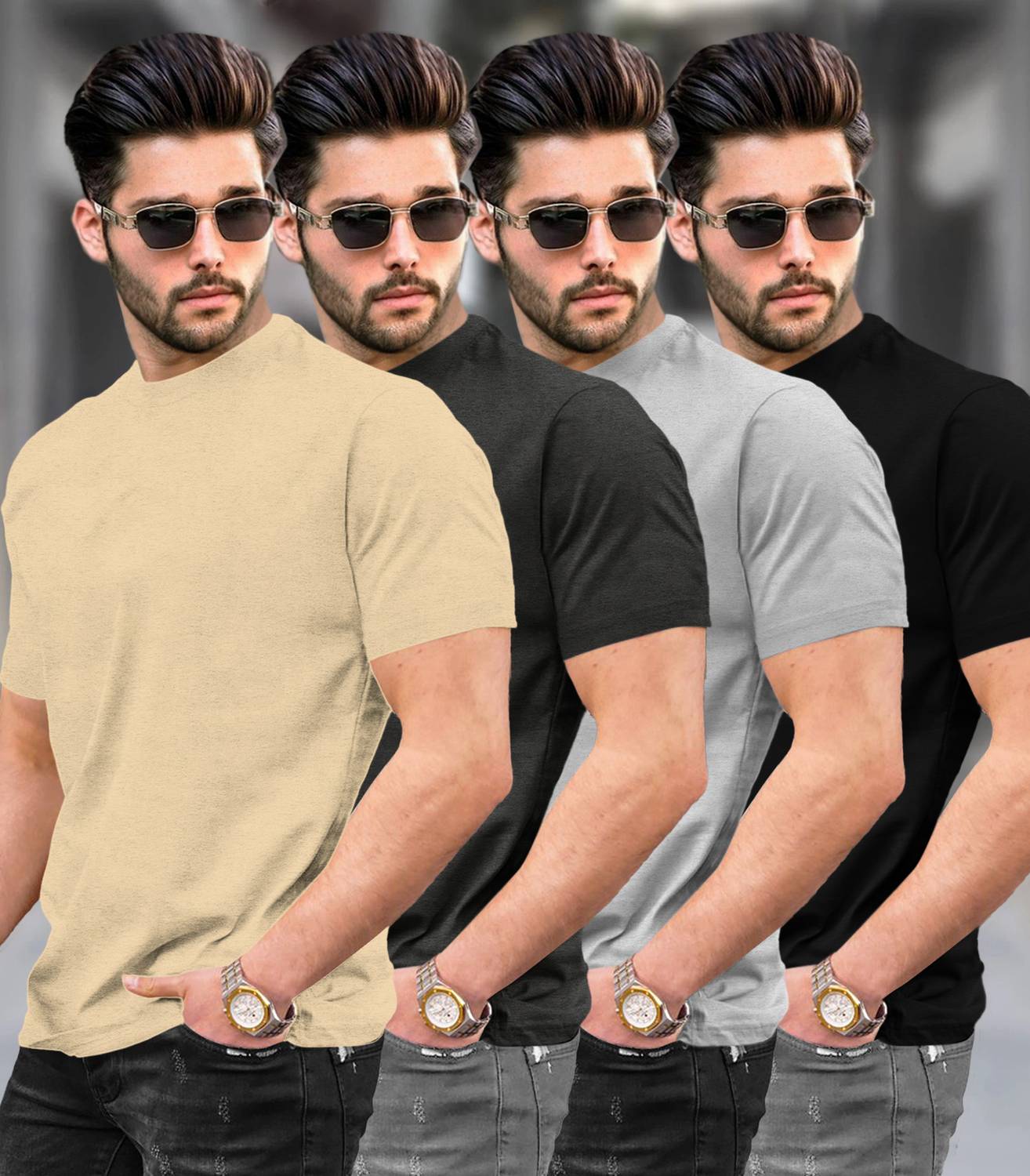TRIPR Pack of 4 Men Solid Round Neck Cotton Blend Multicolor T-Sh
