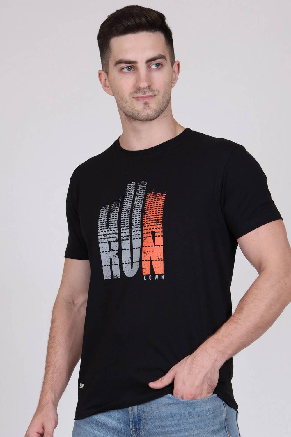 PRORIDERS Men Printed Round Neck Cotton Blend Black T-Shirt