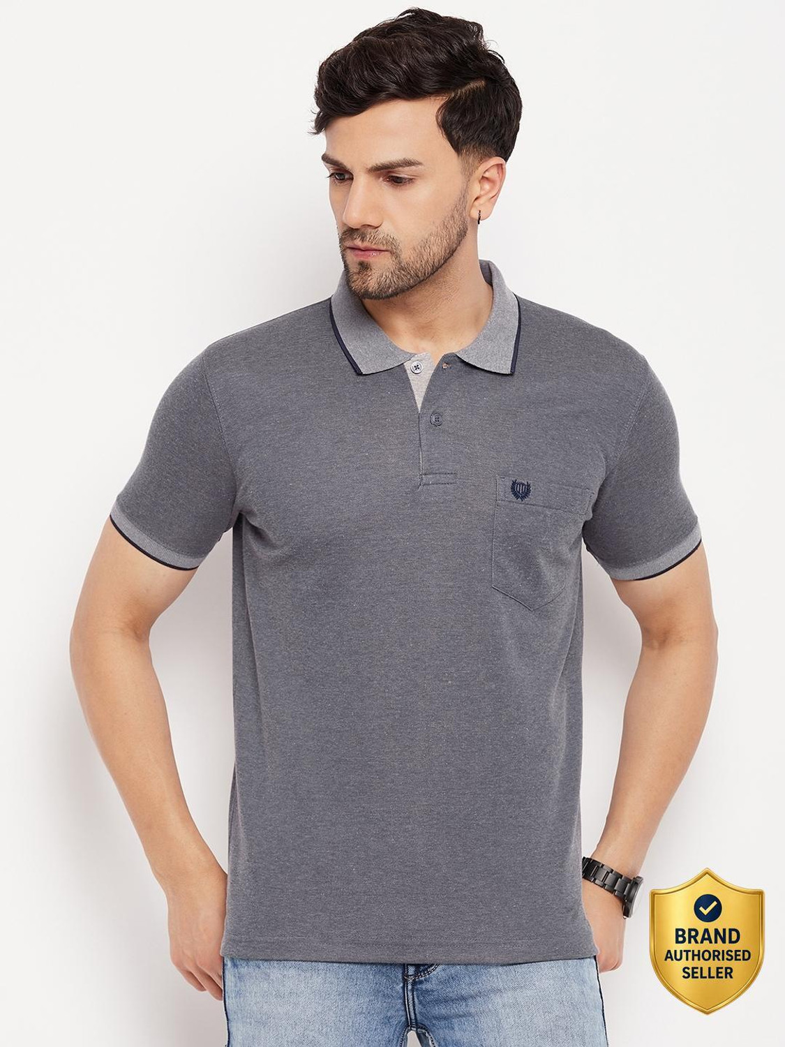 DUKE Solid Men Polo Neck Blue T-Shirt