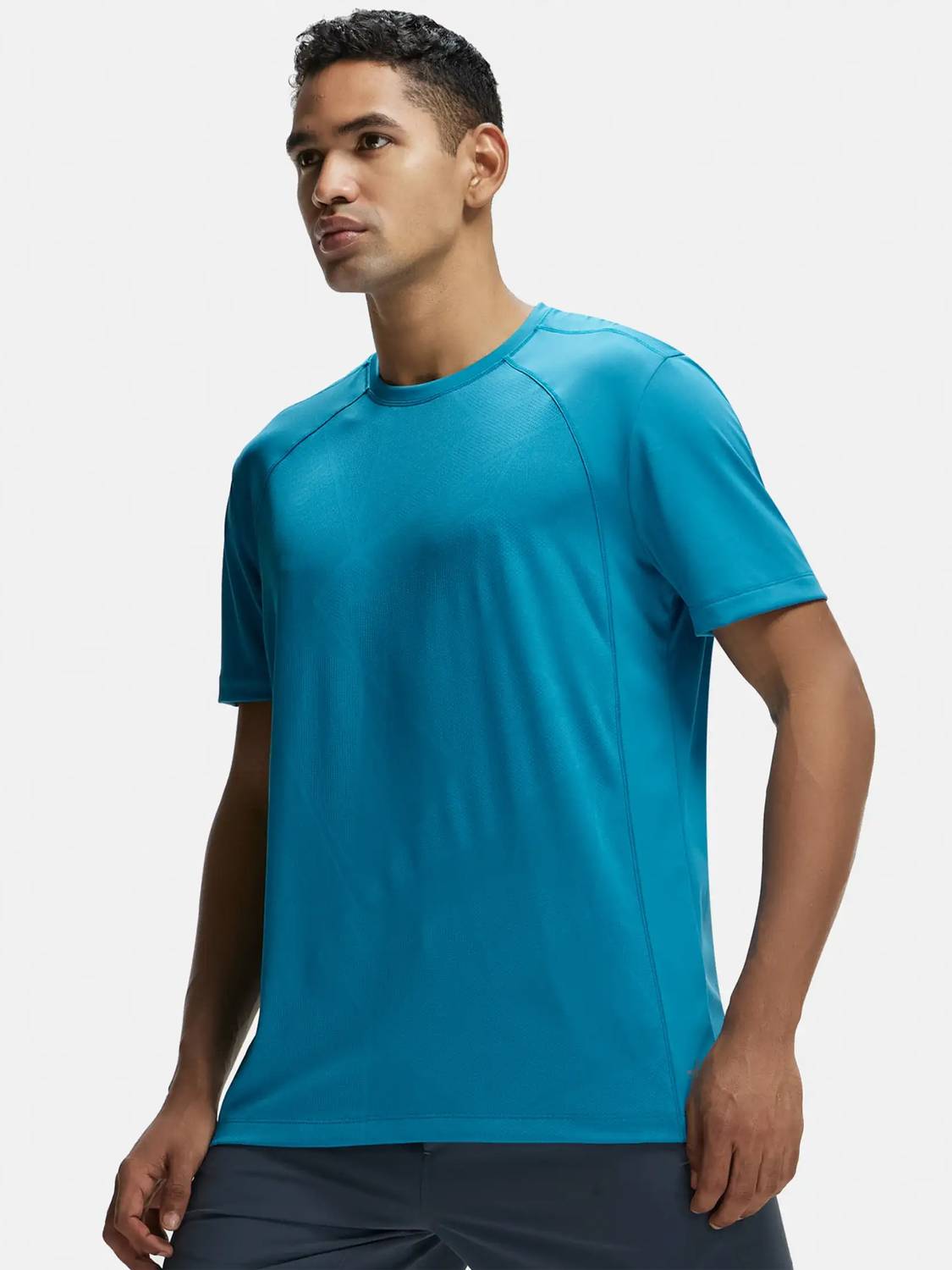 JOCKEY MV15 Active Wear Men Solid Round Neck Polyester Blue T-Shi