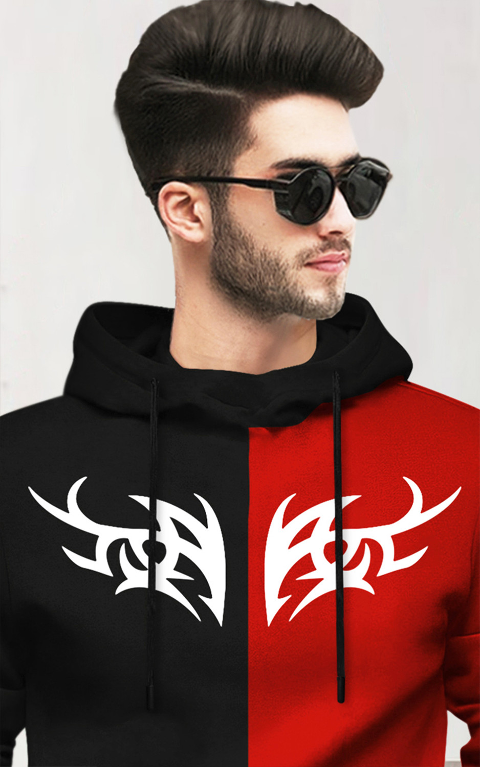 Image of BLIVE Printed Men Hooded Neck Black, Red T-Shirt