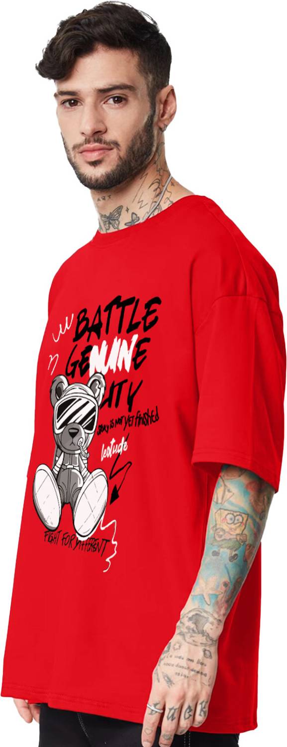 Leotude Printed Men Round Neck Red T-Shirt - Image 2