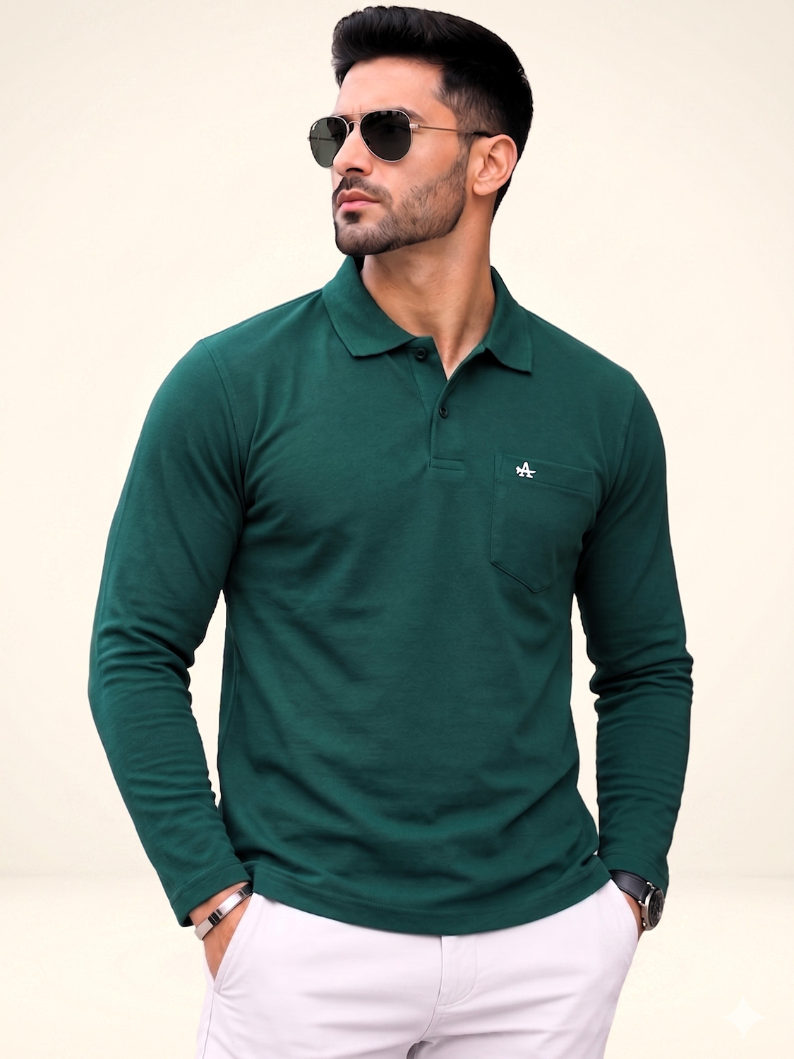 Image of Alvin Printed Men Polo Neck Green T-Shirt