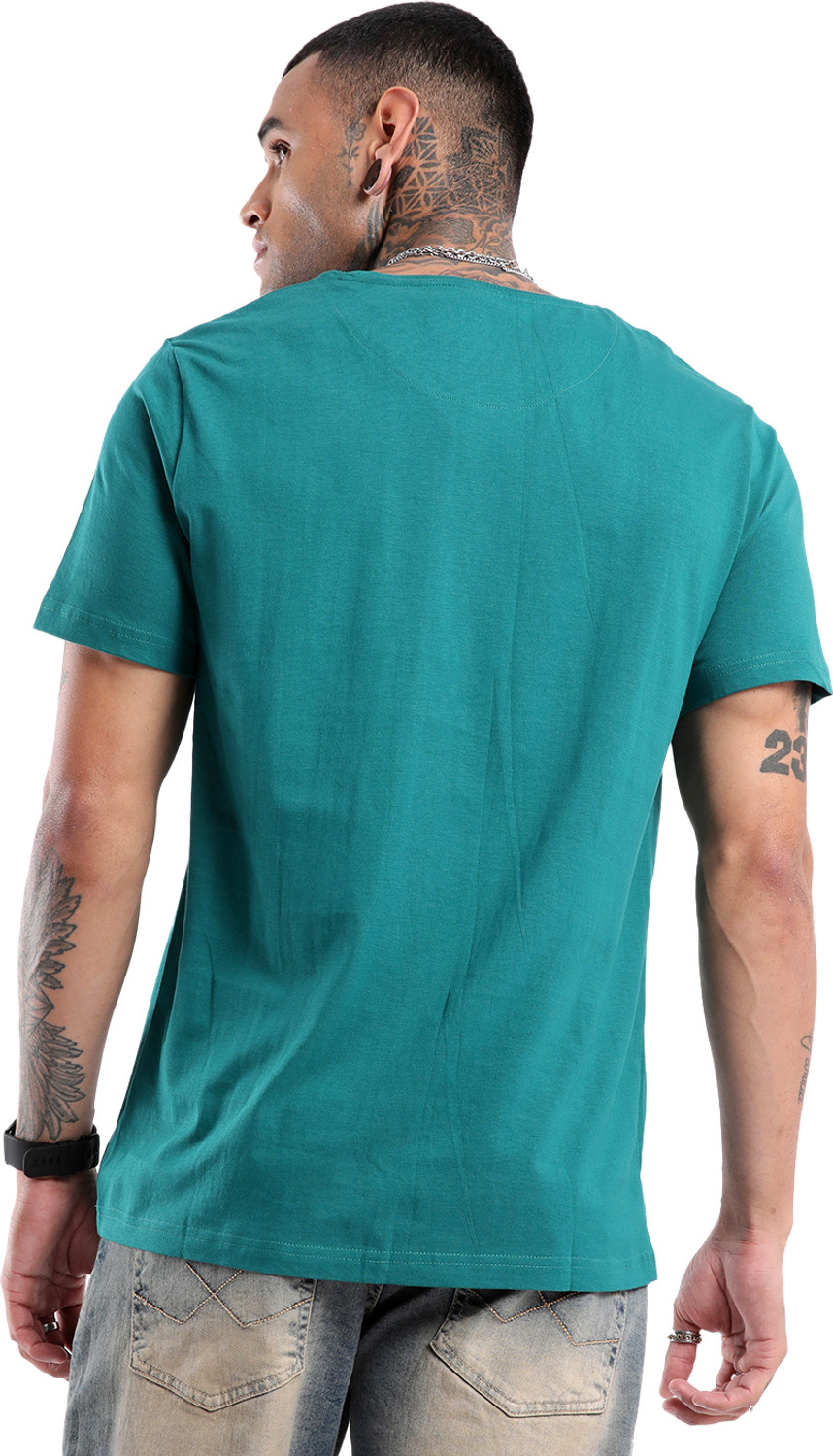 Image of WROGN Solid Men Crew Neck Blue T-Shirt