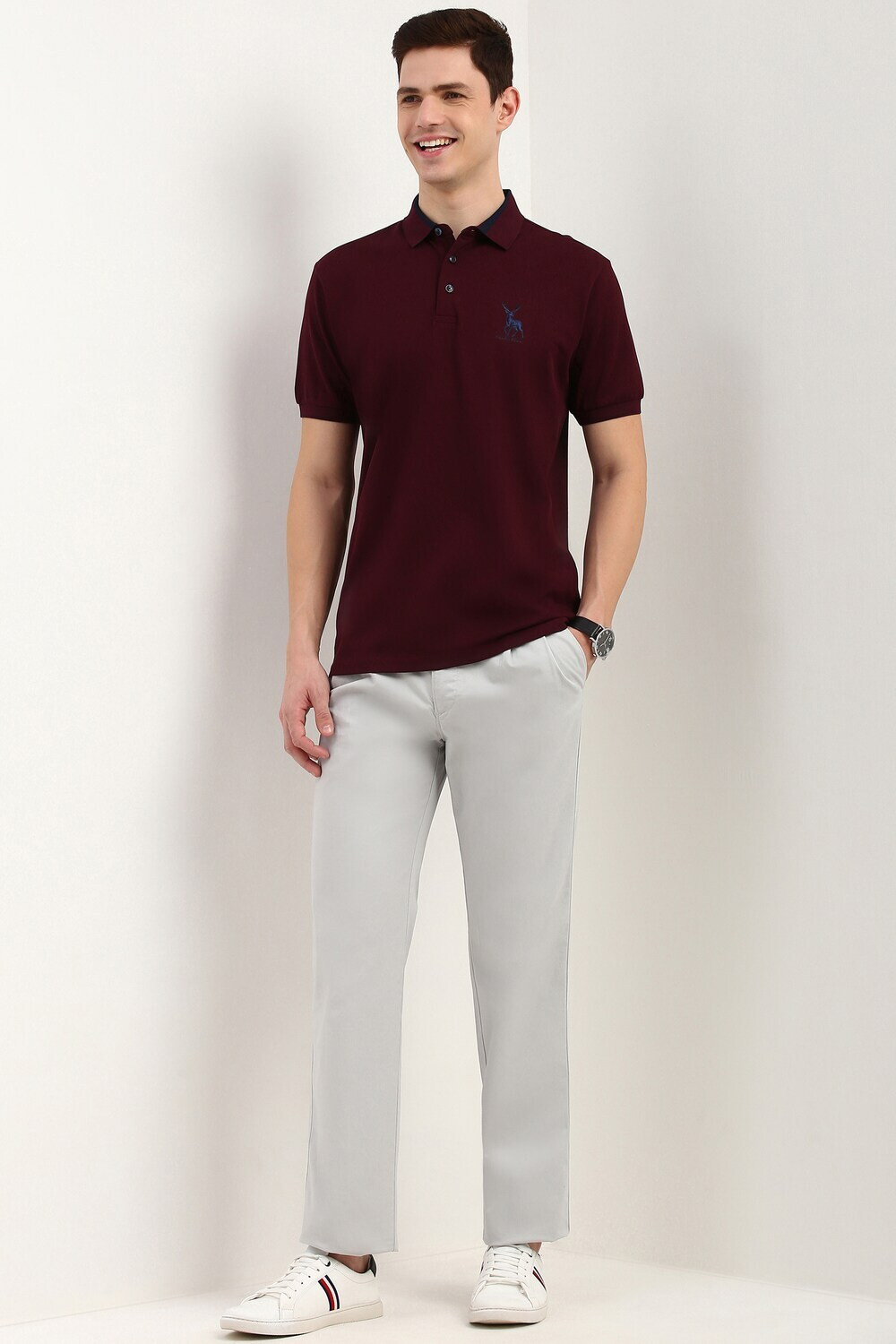 Image of Allen Solly Solid Men Polo Neck Maroon T-Shirt