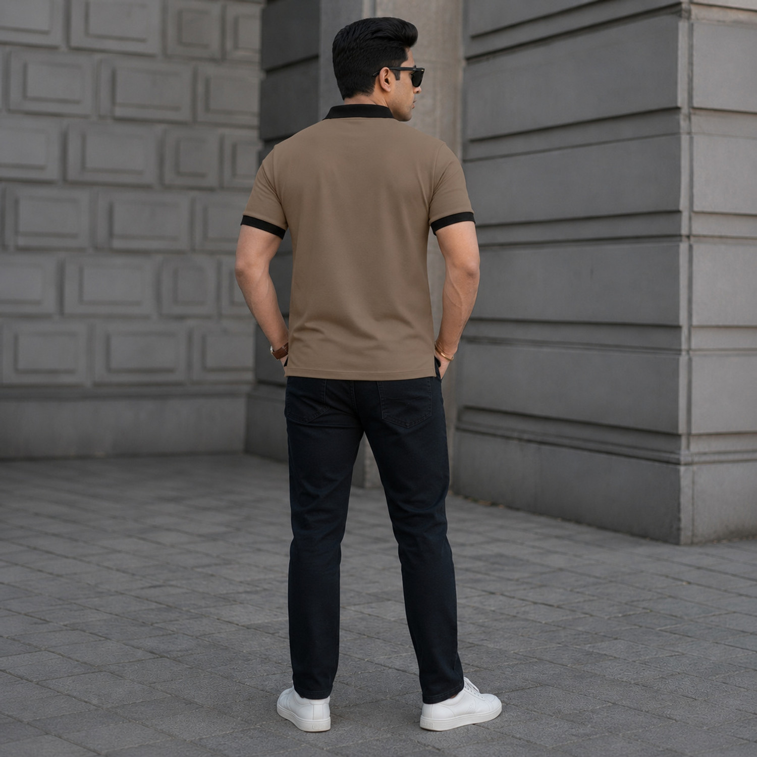 Image of Mameru Solid Men Polo Neck Brown T-Shirt