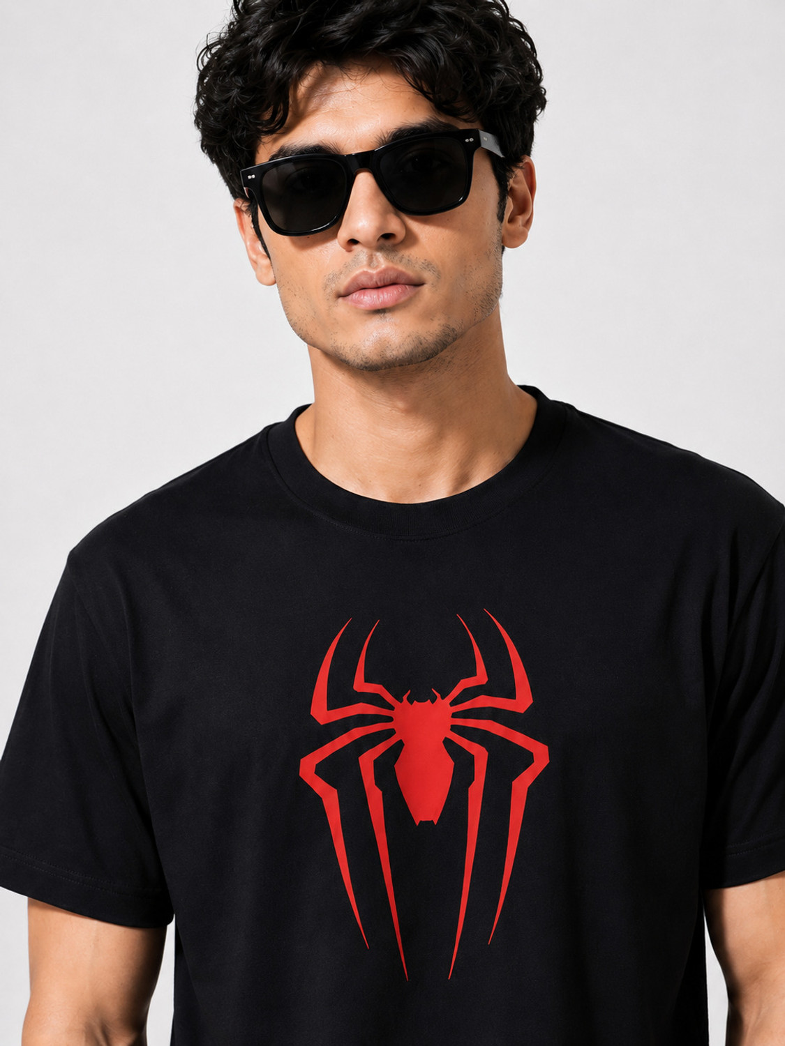 Image of TrendVastra Men Printed Round Neck Pure Cotton Black T-Shirt