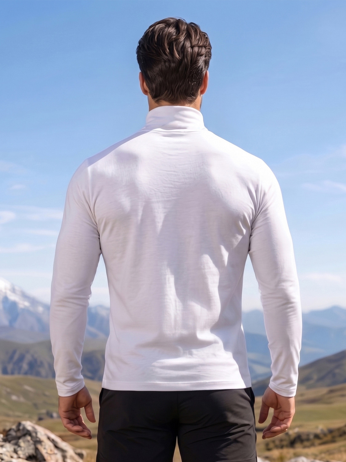 Image of CHKOKKO Solid Men High Neck White T-Shirt
