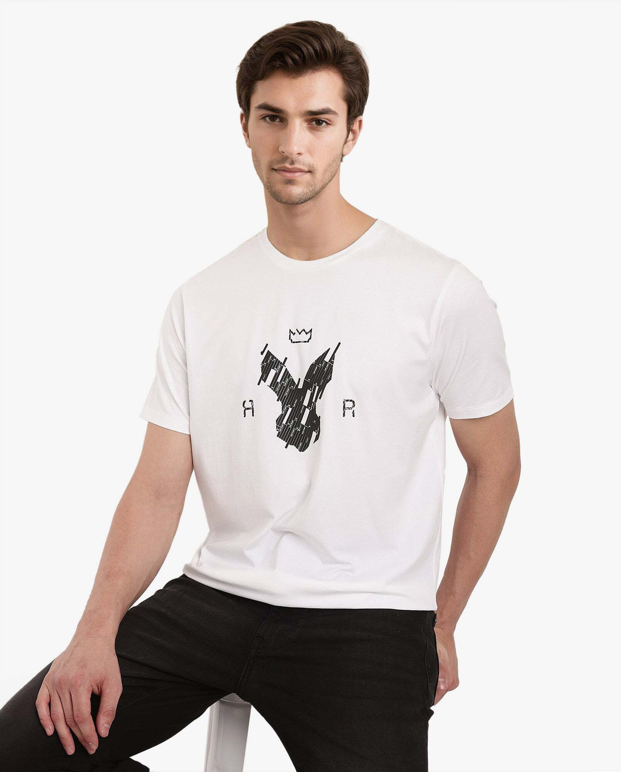 Image of RARE RABBIT Graphic Print Men Crew Neck White T-Shirt