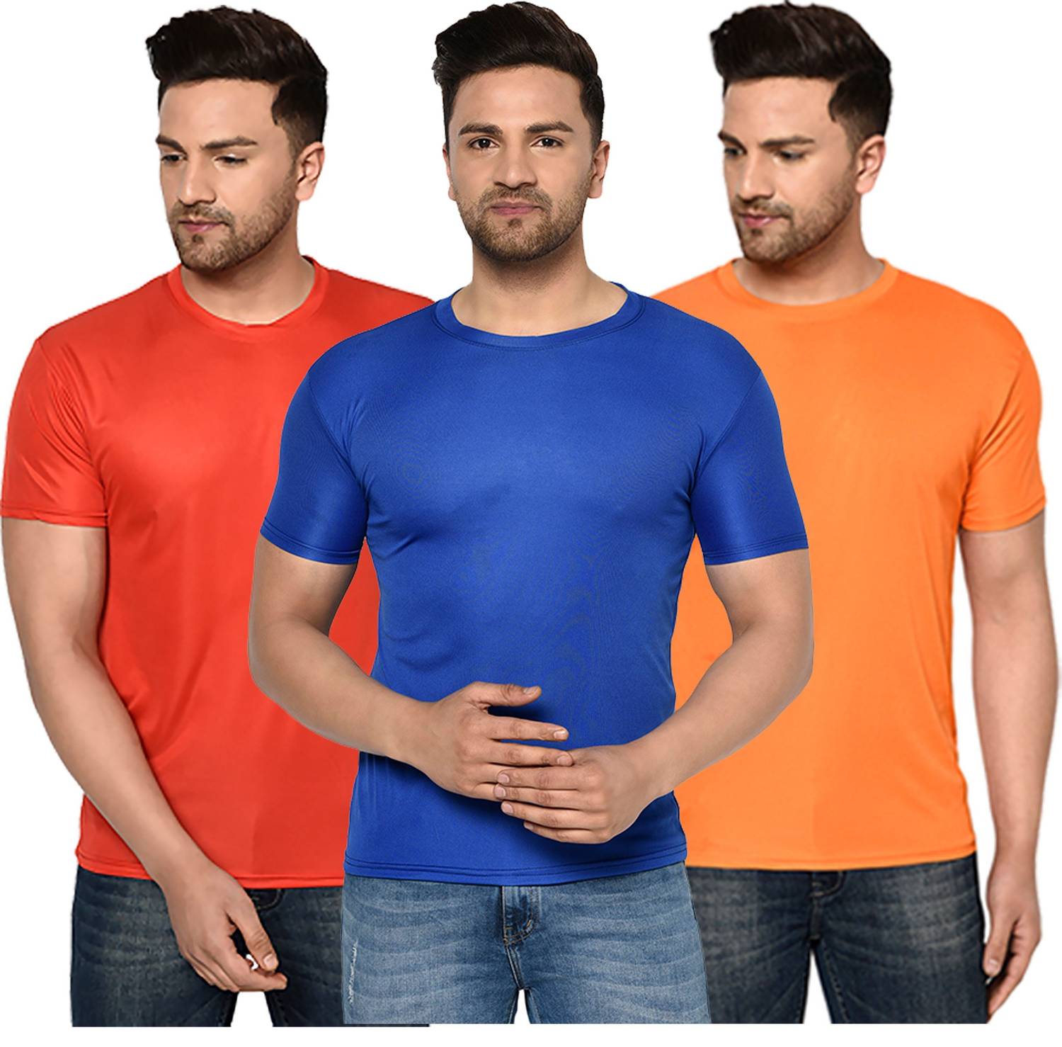 InkTees Pack of 3 Men Solid Regular Fit Plain T-Shirt Multicolor