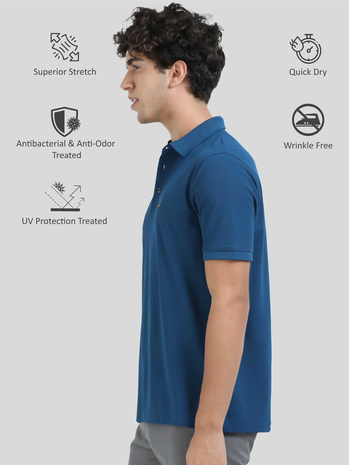 Image of Stellers Solid Men Polo Neck Blue T-Shirt