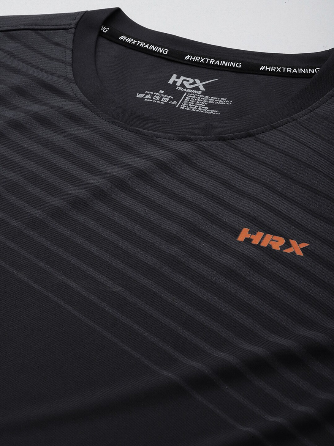 Image of HRX by Hrithik Roshan Striped Men Round Neck Grey T-Shirt