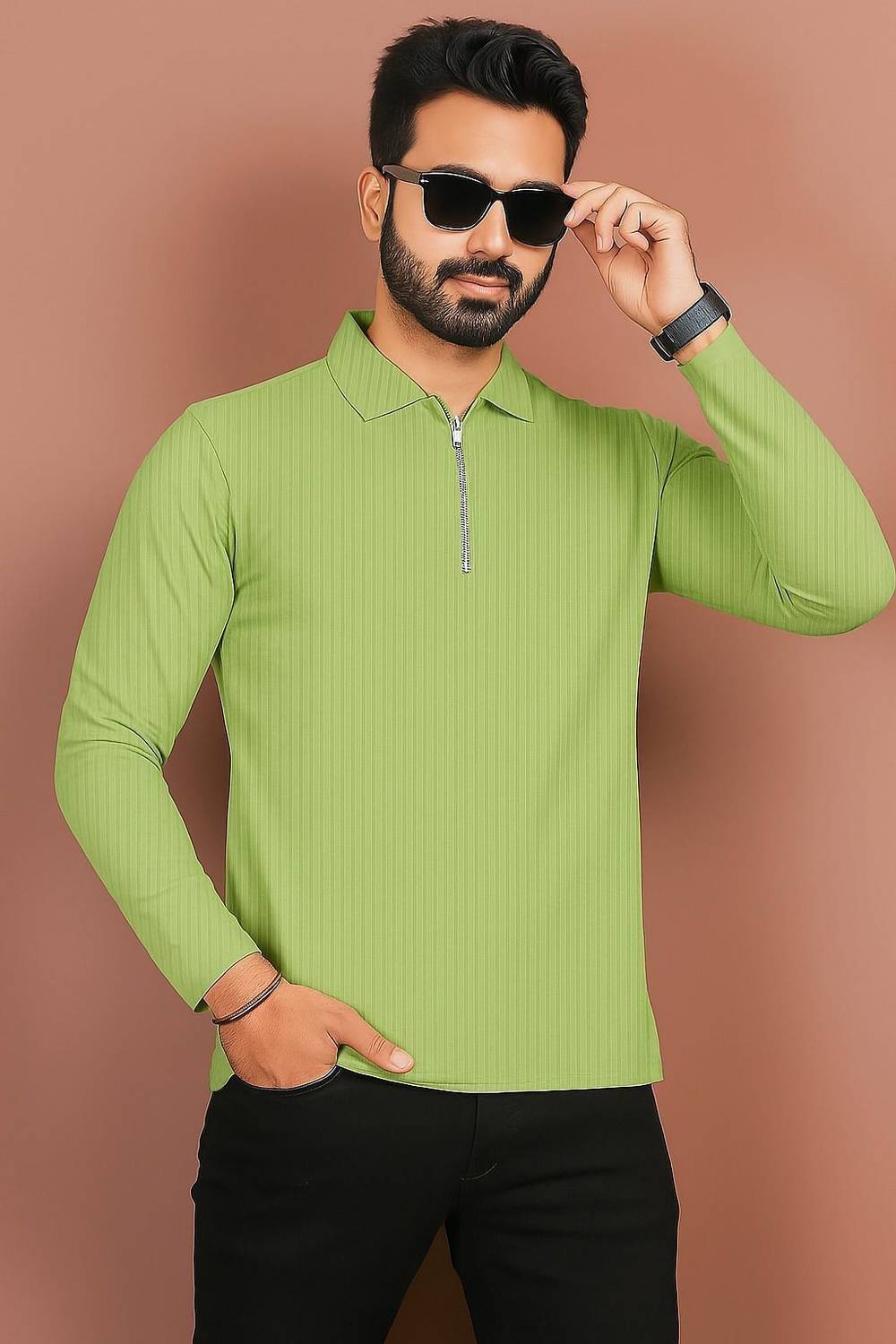HELMONT Solid Men Zip Neck Grey T-Shirt
