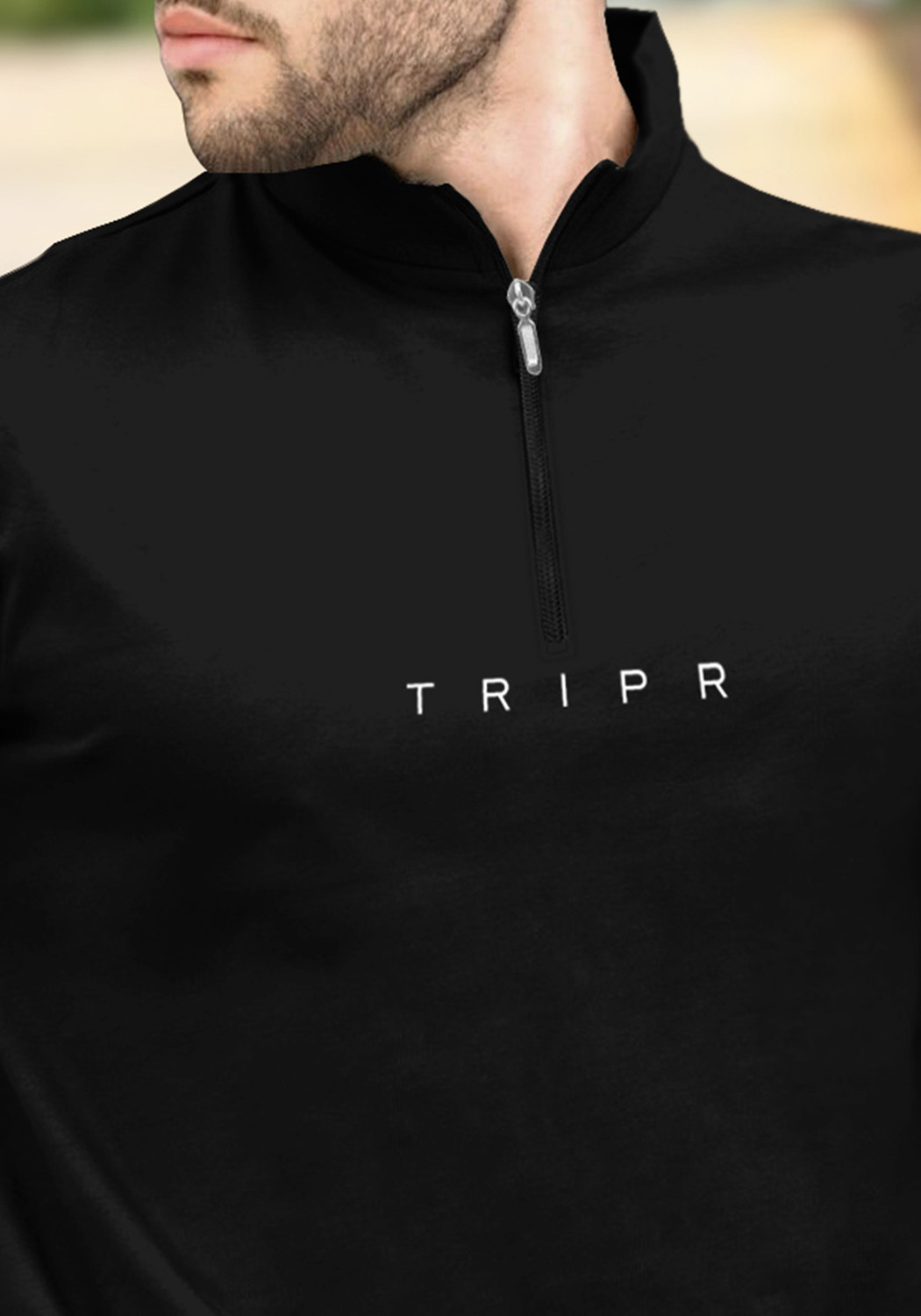 Image of TRIPR Solid Men Mandarin Collar Black T-Shirt