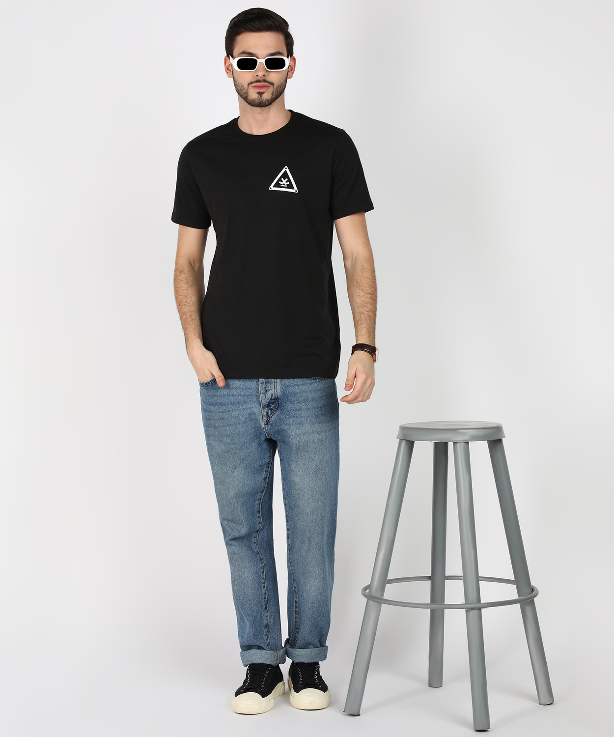 Image of WROGN Solid Men Round Neck Black T-Shirt