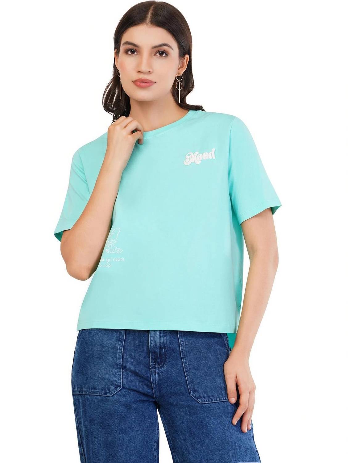 Astrape & Bronte Printed Women Crew Neck Light Green T-Shirt