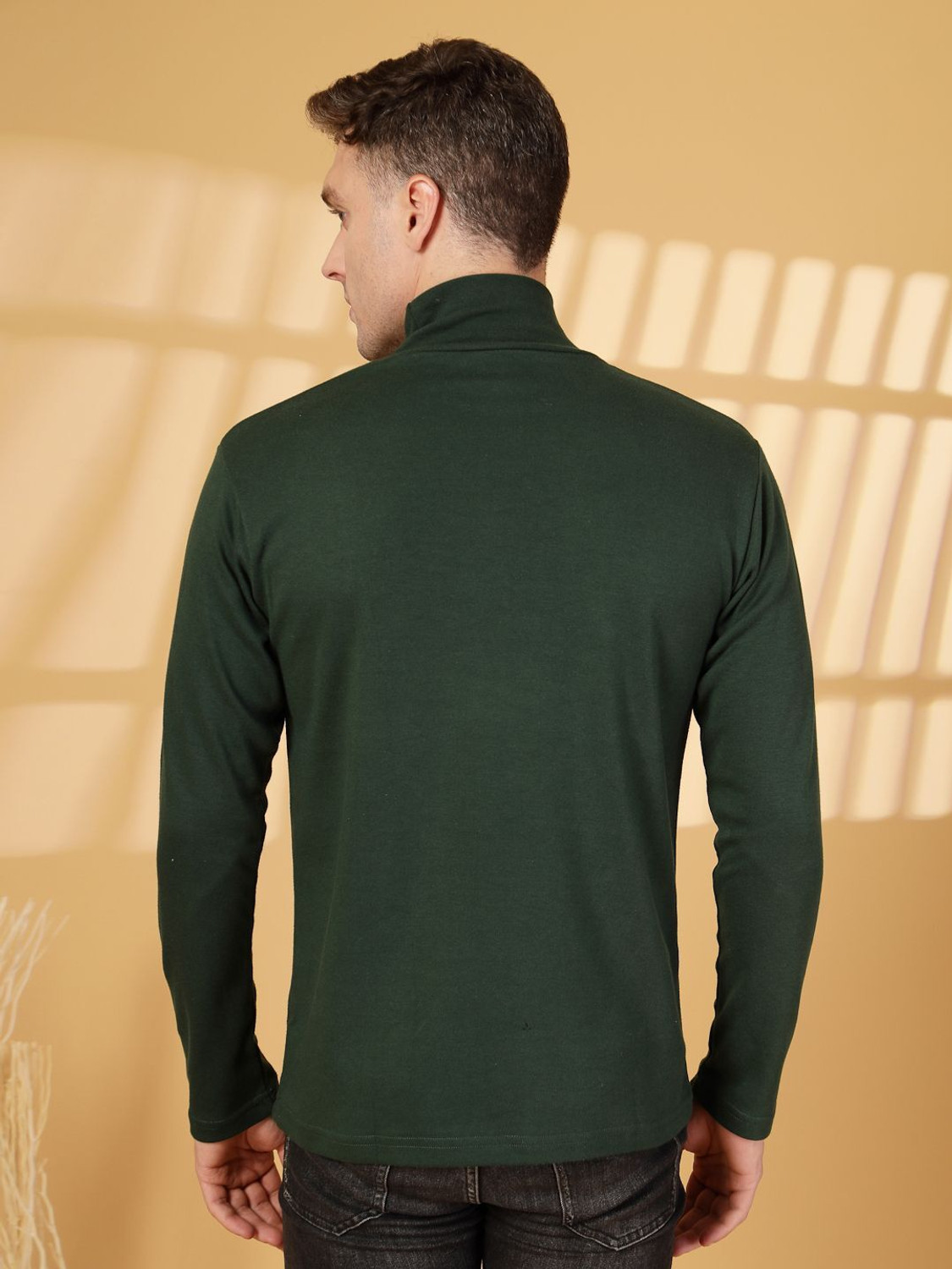 Image of CHKOKKO Solid Men High Neck Green T-Shirt