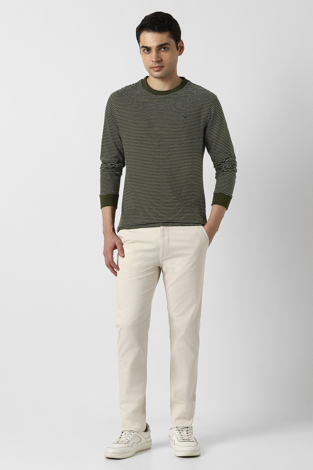 Image of PETER ENGLAND Striped Men Crew Neck Green T-Shirt
