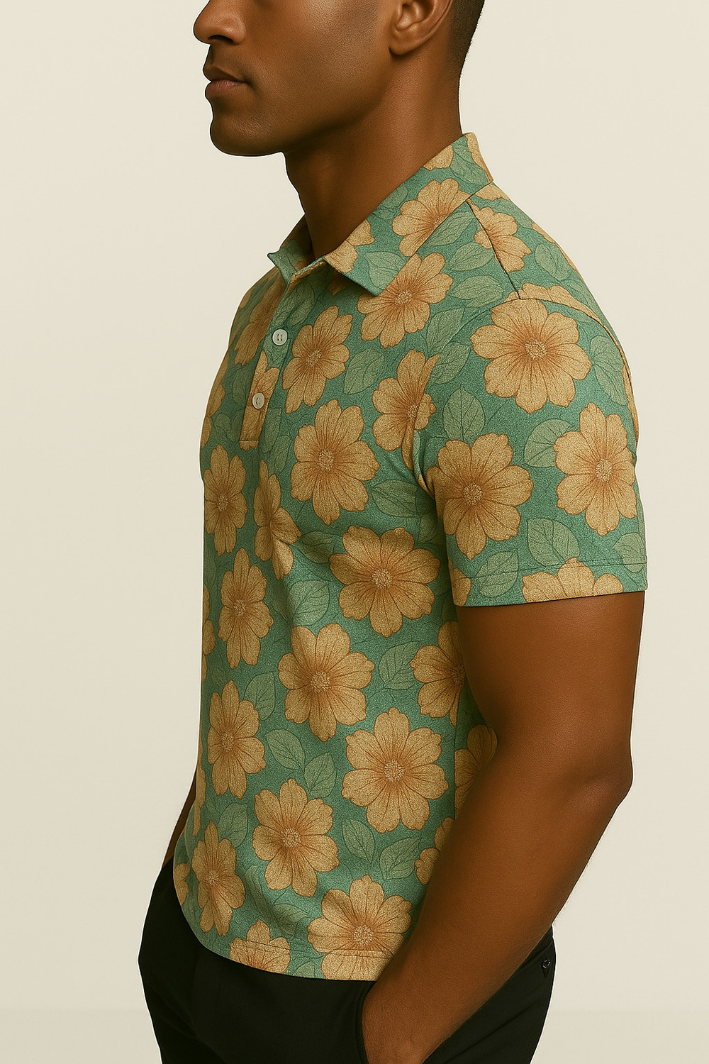 Image of Try This Floral Print Men Polo Neck Light Green T-Shirt