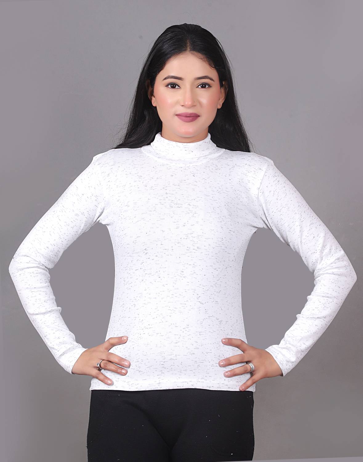 Pushti Fashion Solid Women High Neck White T-Shirt