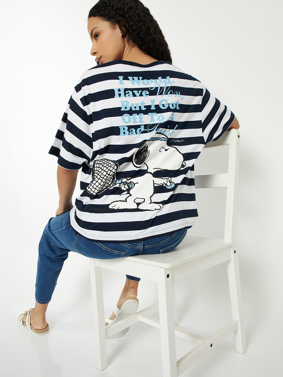 Image of MAX Printed Women Round Neck Blue T-Shirt