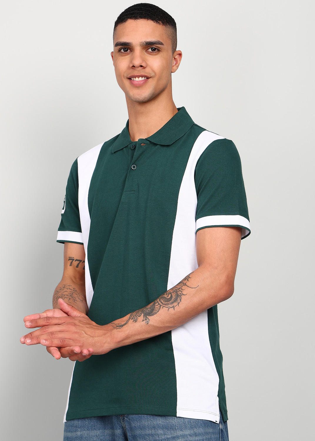 Image of KILLER Colorblock Men Polo Neck Green T-Shirt