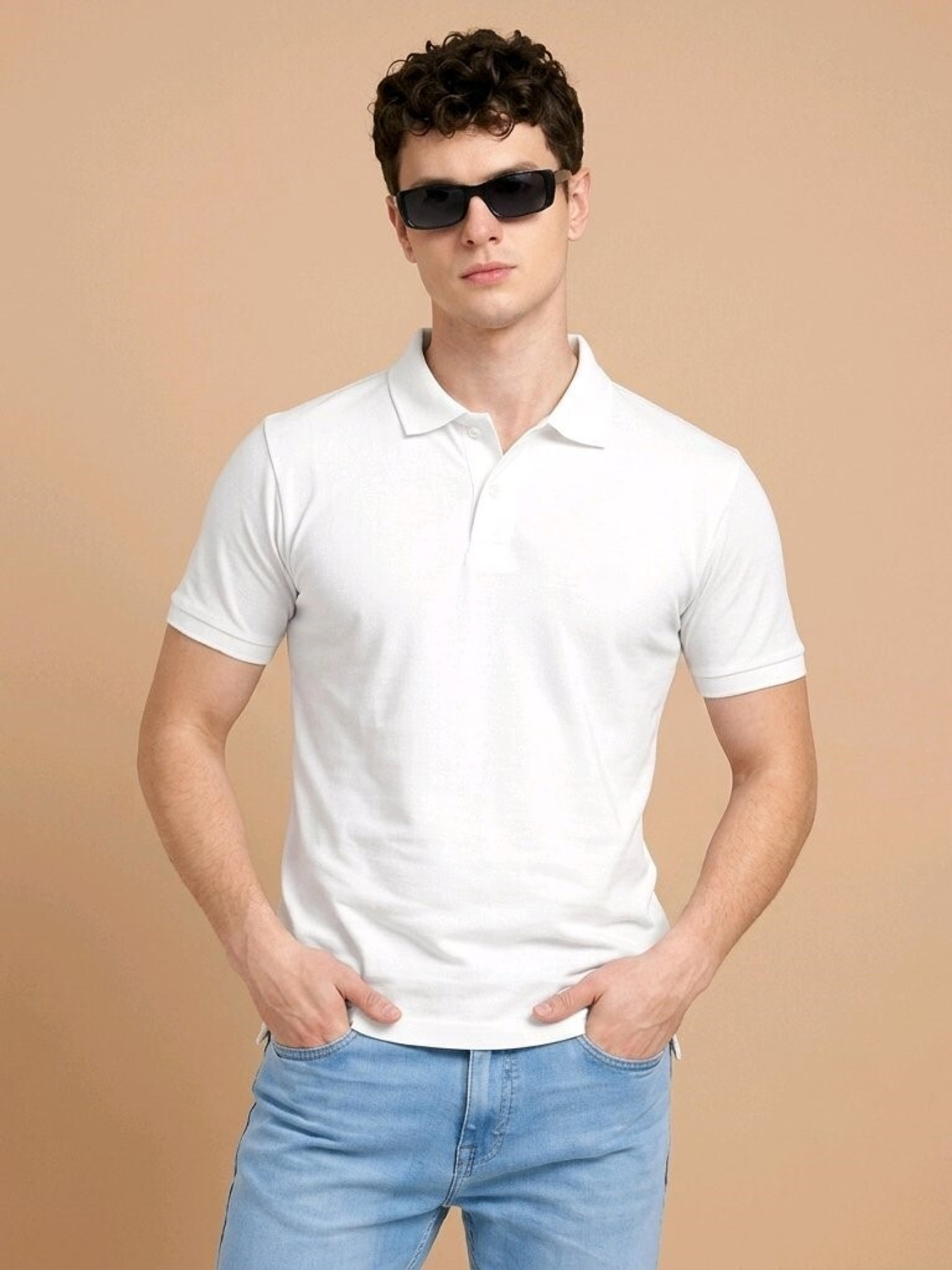 Image of Roadster Solid Men Polo Neck White T-Shirt