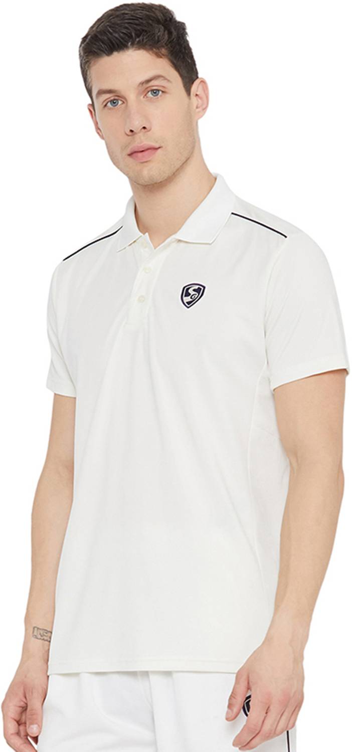 SG Solid Men Polo Neck White T-Shirt - Image 3