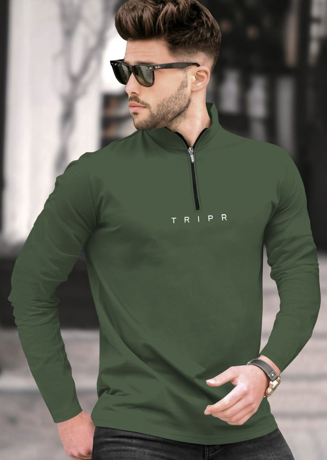 Image of TRIPR Solid Men Henley Neck Dark Green T-Shirt