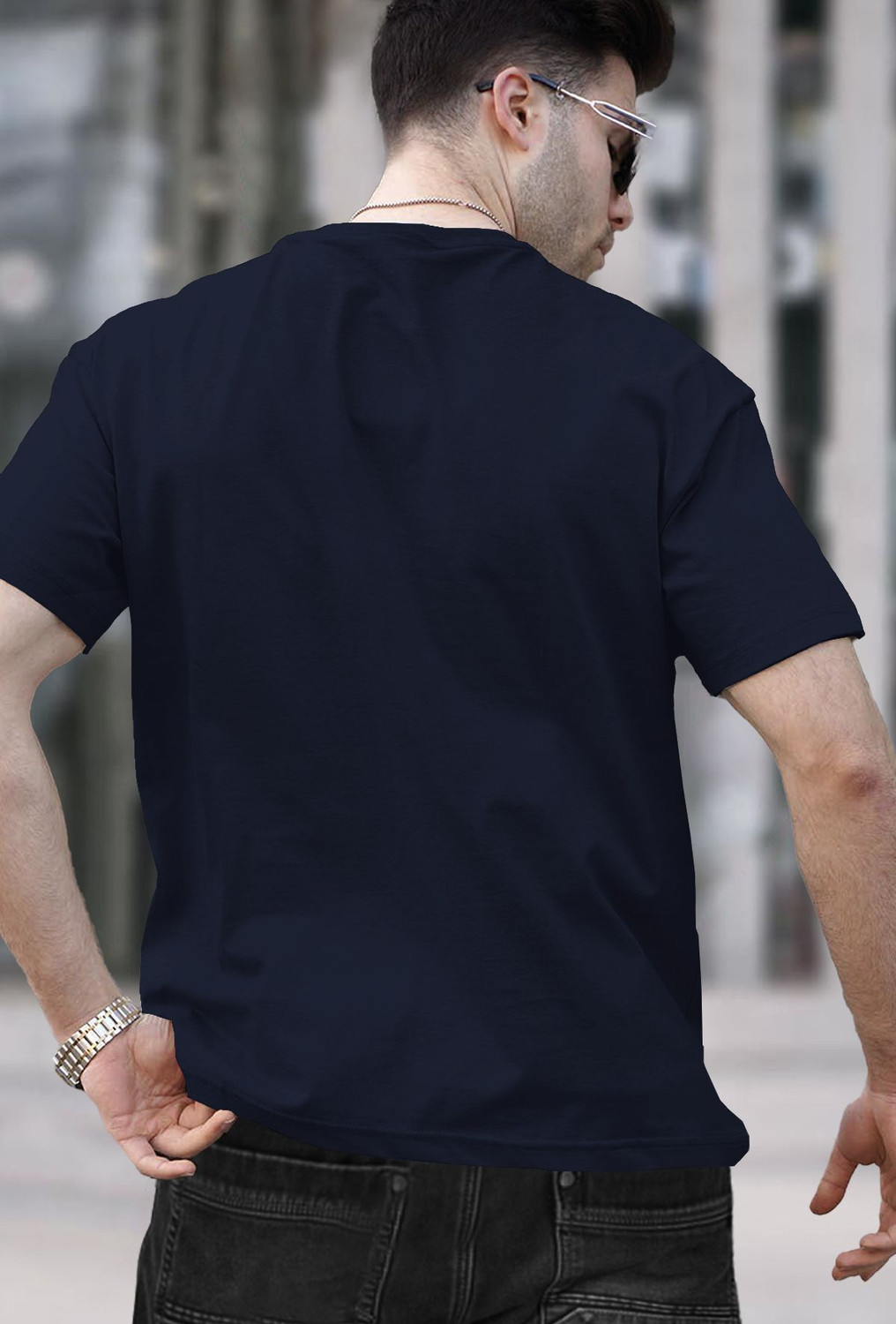 Image of TRIPR Solid Men Navy Blue T-Shirt