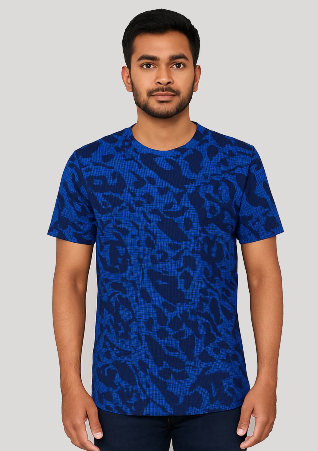 AESTHETICROOTS Printed Men Round Neck Blue T-Shirt
