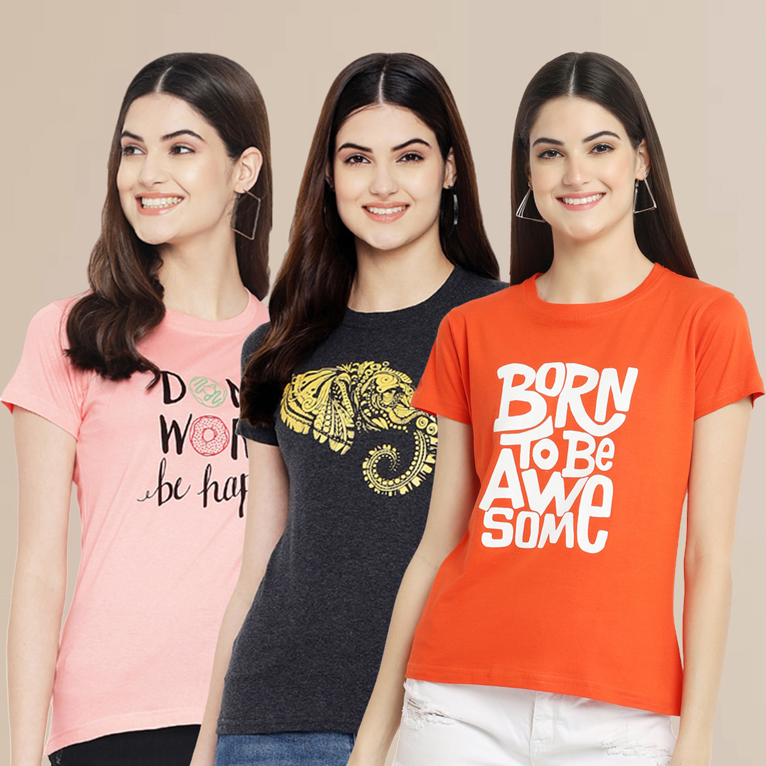 Image of METRONAUT Printed Women Round Neck Multicolor T-Shirt