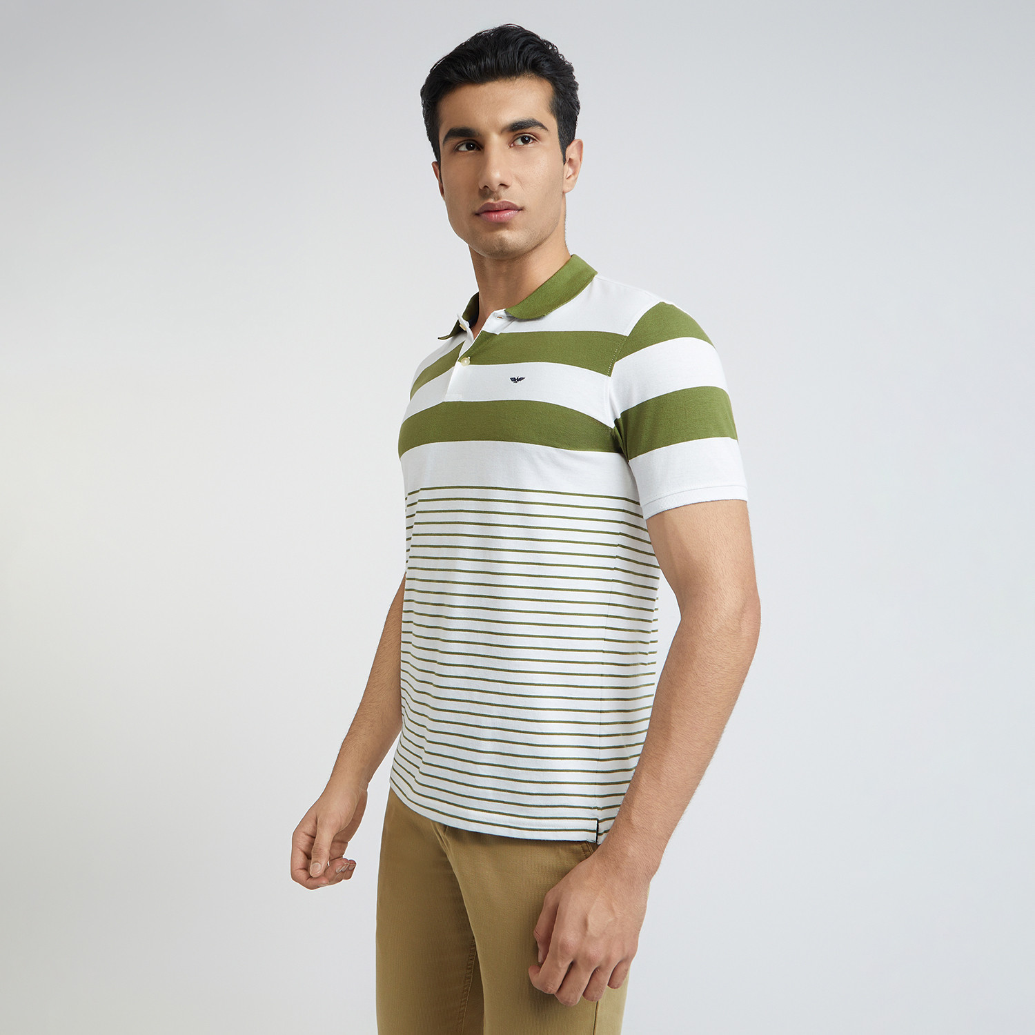 Image of PARK AVENUE Striped Men Polo Neck Green T-Shirt