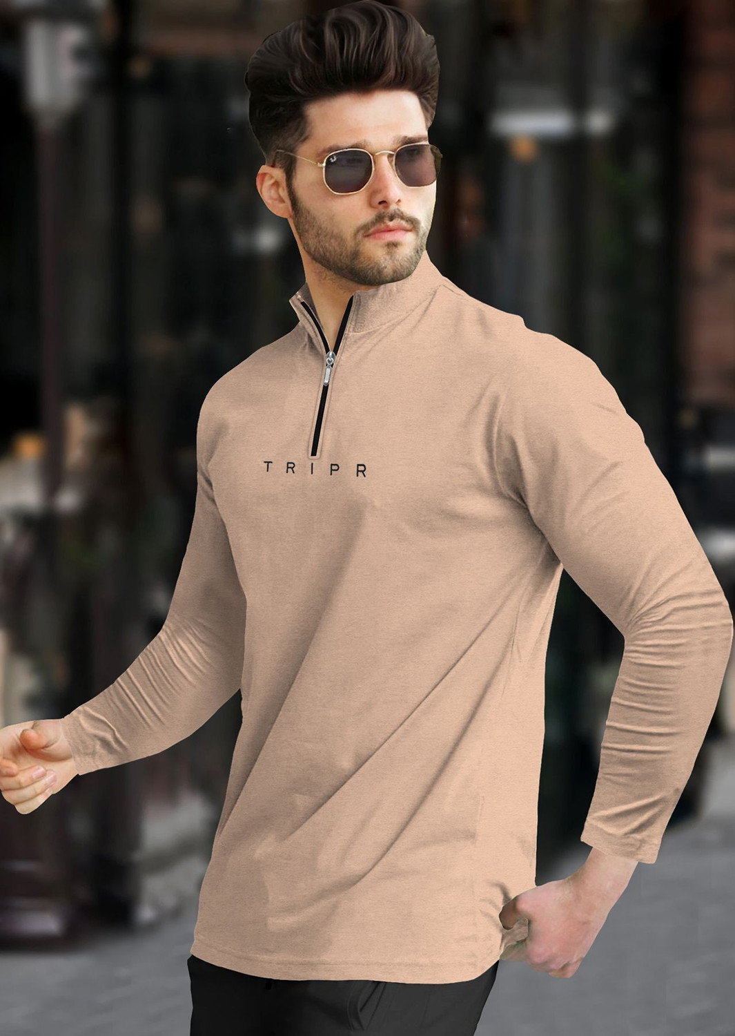 Image of TRIPR Solid Men Henley Neck Beige T-Shirt