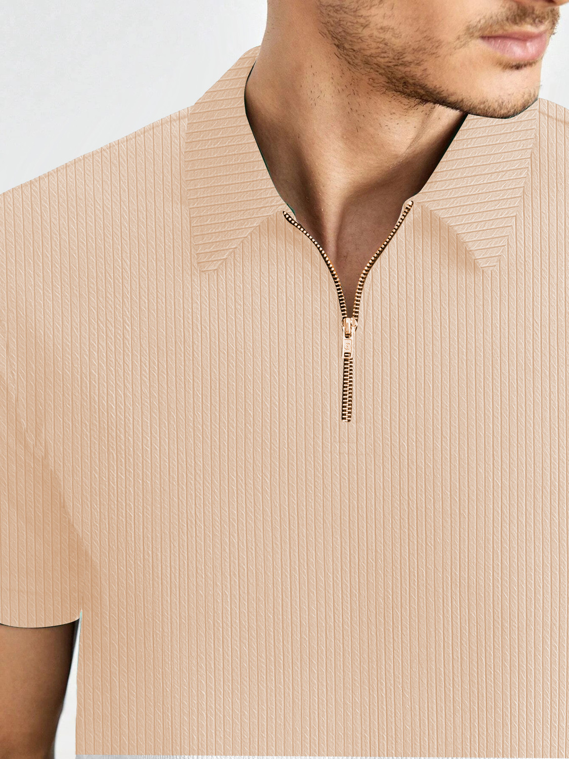Image of KAJARU Self Design Men Polo Neck Beige T-Shirt