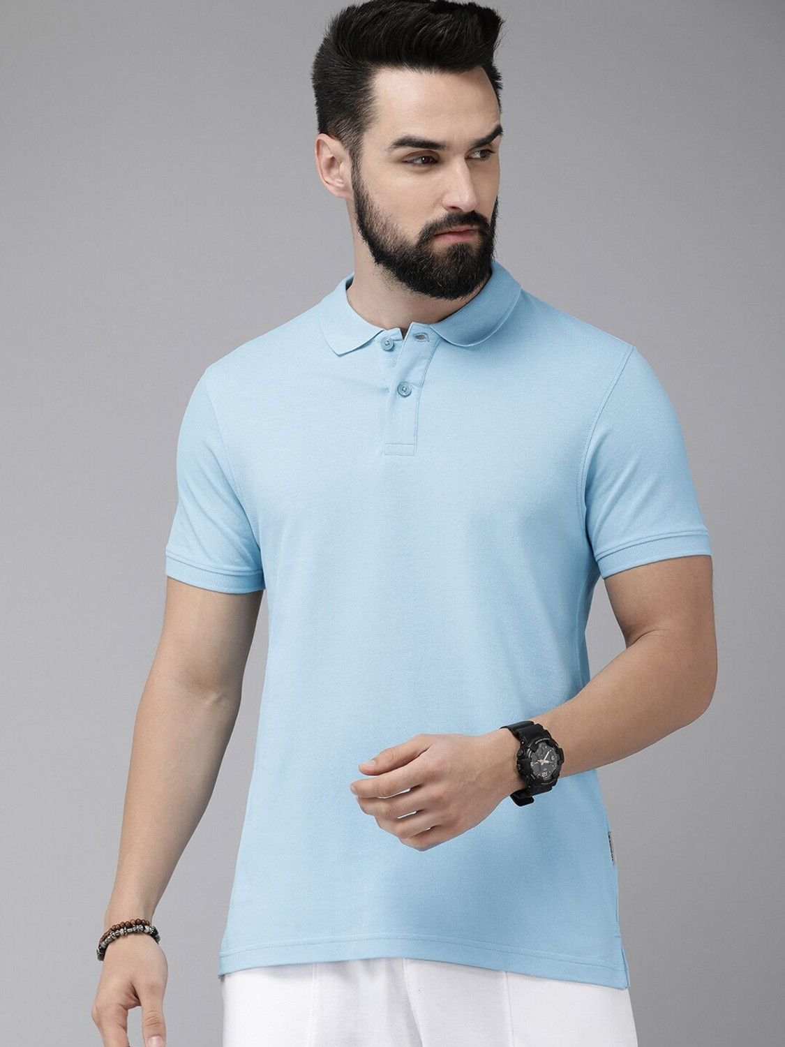 Image of Roadster Solid Men Polo Neck Black T-Shirt