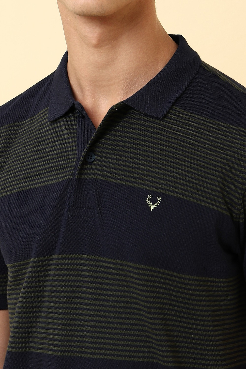 Image of Allen Solly Striped Men Polo Neck Dark Blue T-Shirt