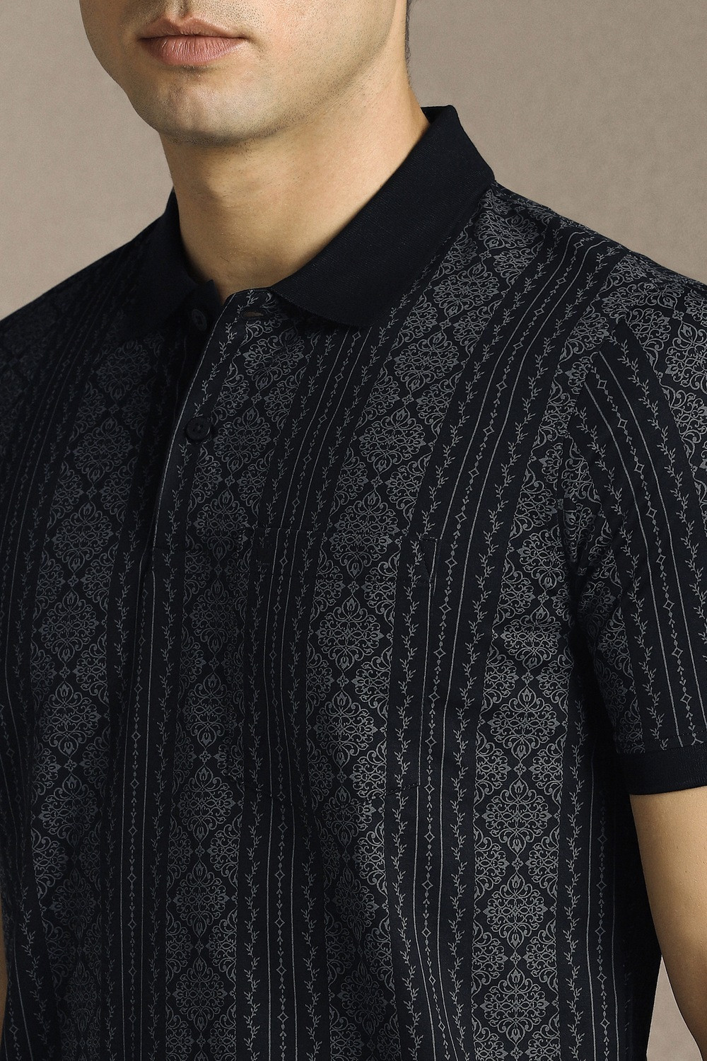 Image of LOUIS PHILIPPE Printed Men Polo Neck Black T-Shirt