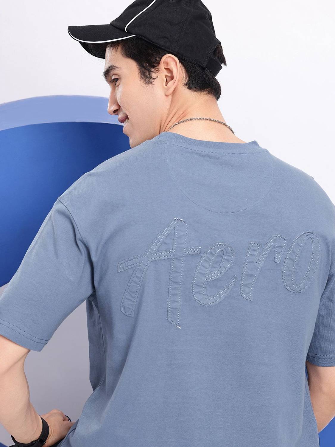AEROPOSTALE Self Design Men Round Neck Blue T-Shirt