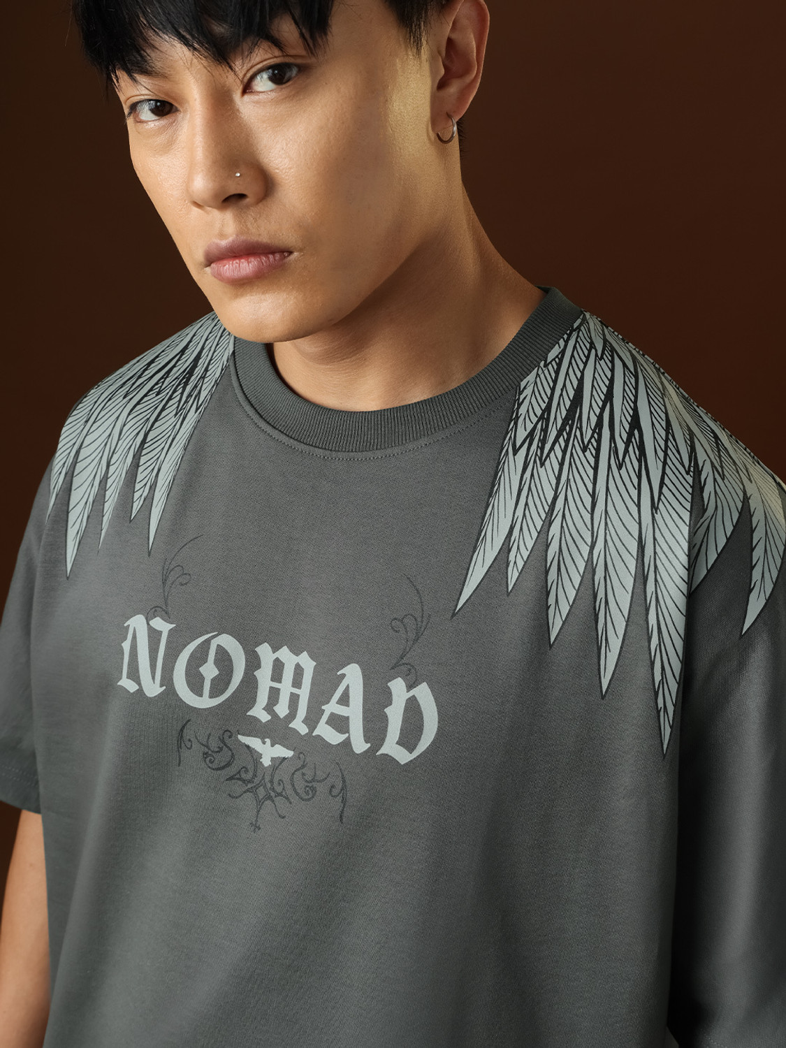 Image of The Souled Store Graphic Print Men Round Neck Grey T-Shirt