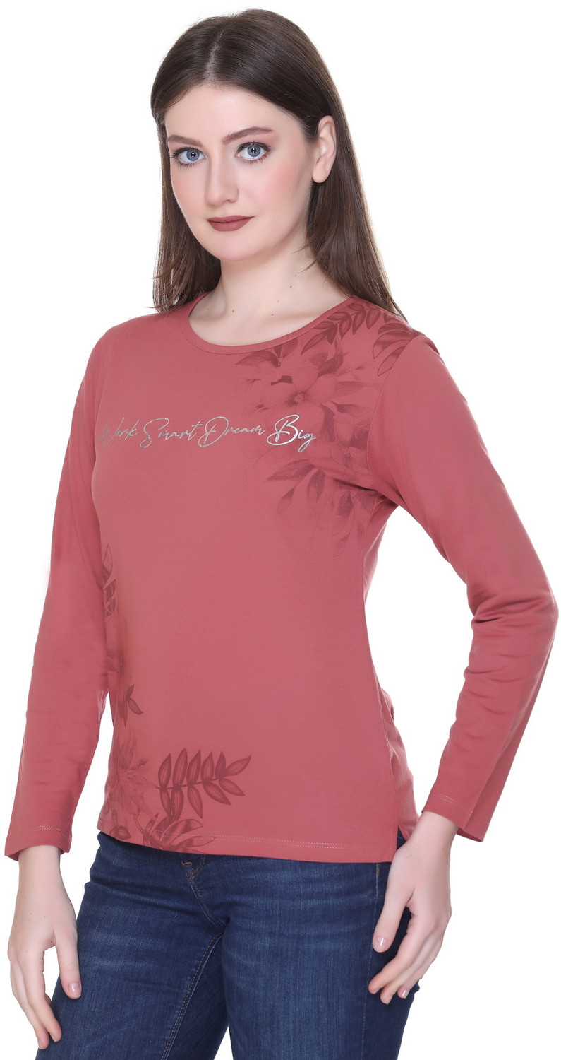 Image of Star Touch Printed Women Round Neck Pink T-Shirt